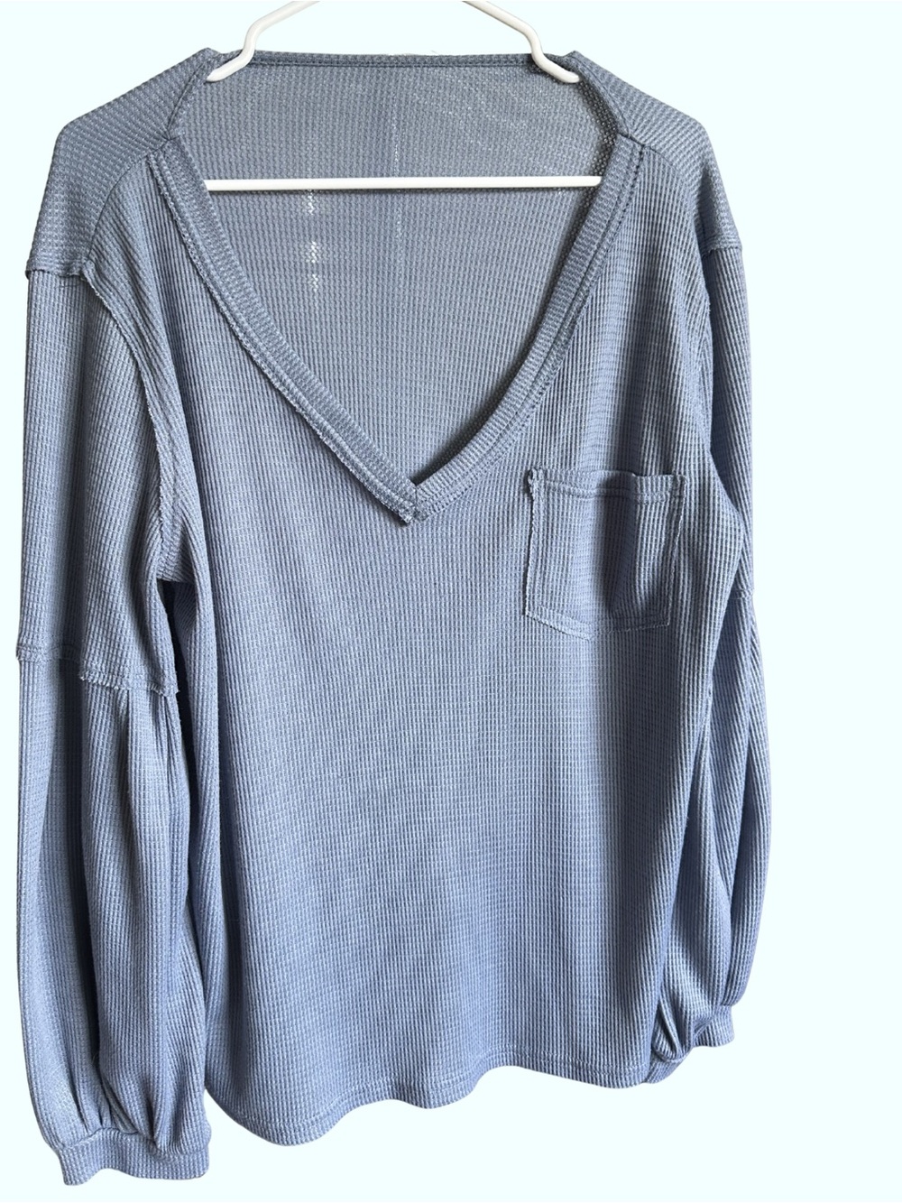 SHEIN Sky Blue Waffle Knit V-Neck Top